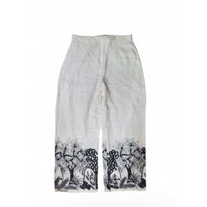 Calypso St. Barth Women White Linen Boho Wide Leg Beach Pants Embroidered Sz 8